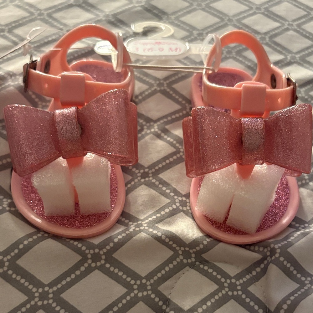 Toddler Pink Glitter Bow Sandals with Adjustable Strap